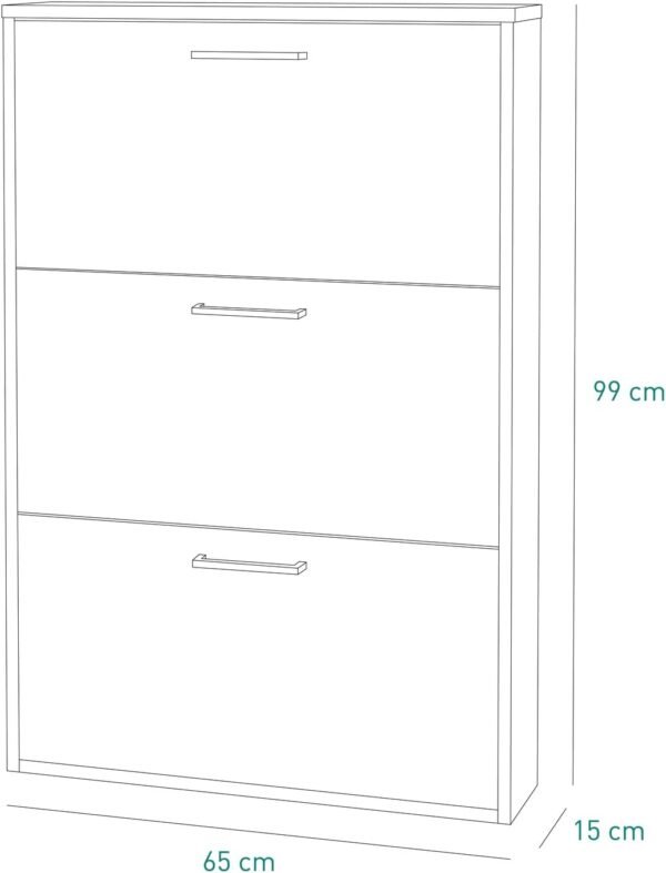 Composad Meuble à Chaussures de la Ligne Facile avec 3 Rabats Slim, Meuble à Chaussures Compact, Meuble à Chaussures Slim, Meuble à Chaussures Blanc, Dimensions (LxHxP) 65,10 x 99,60 x 15 cm, Couleur – Image 2