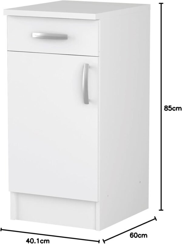 Caisson De Rangement Cuisine Bas 1 Porte 1 Tiroir – 100% Résistant A L'Eau – NOVA – Coloris Blanc Mat - 60 x 40,1 x 85 cm – Image 2