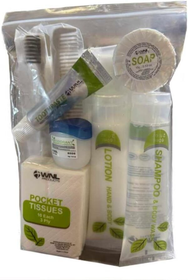WNL Products 1400SUB-50PACK Kit de luxe confort adulte dans une pochette transparente, fournitures essentielles d'hygiène personnelle et de toilette, lot de 50