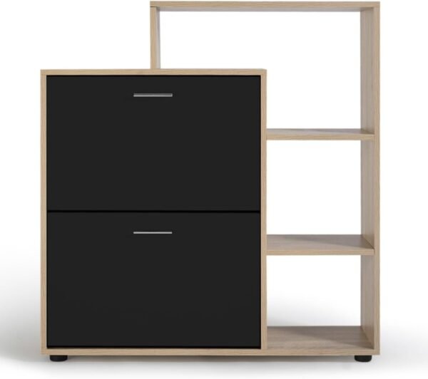IDMarket - Meuble à chaussures 12 paires KLARK imitation hêtre 2 portes noires avec étagères – Image 3