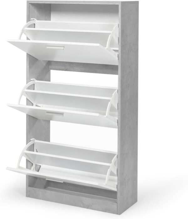 IDMarket - Meuble à chaussures 18 paires KLARK effet béton 3 portes blanches – Image 4