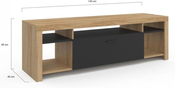 IDMarket - Meuble TV 140 cm Malo Bois et Placard Noir – Image 5