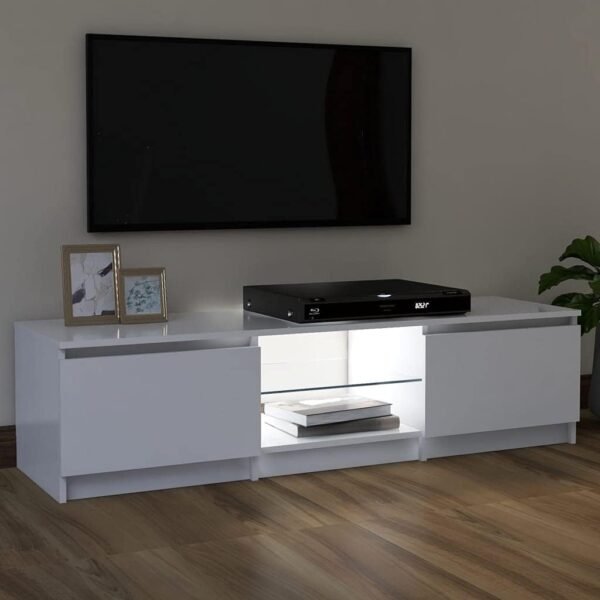 vidaXL Meuble TV avec Lumières LED, Armoire de Télévision, Meuble Télé de Salon, Armoire Basse Salle de Séjour Intérieur, Moderne, Blanc – Image 5