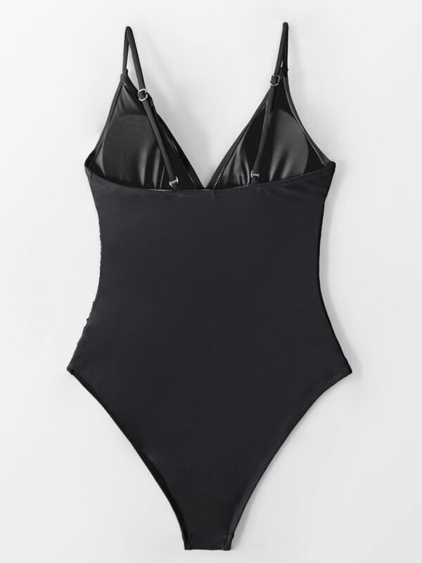 CUPSHE Maillot de Bain Une pièce pour Femme Col en V Profond Bretelles Spaghetti réglables Maillot de Bain froncé Devant Bas du Dos – Image 6