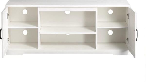 Zinus Bennett Meuble TV - Meuble TV de style rustique avec étagères de rangement et portes - Meuble multimédia en bois - Table polyvalente - Blanc – Image 13