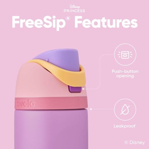 Owala Disney Princess FreeSip Bouteille d'eau isotherme en acier inoxydable avec paille pour le sport et les voyages, sans BPA, 710 ml, Raiponce – Image 4