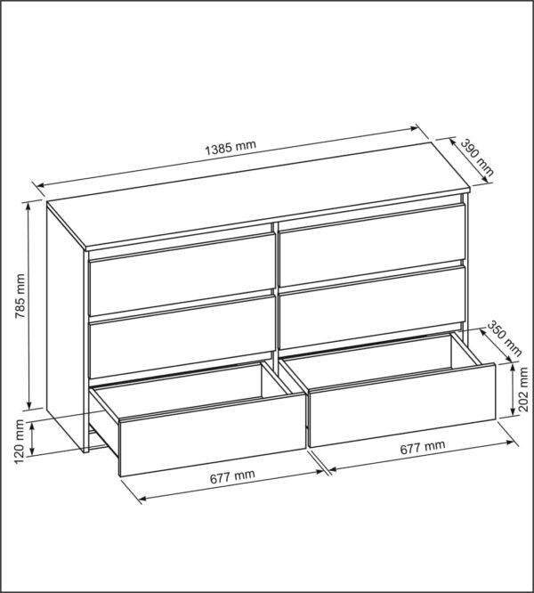 Commode 138,5 cm avec Façades Mat - avec 6 tiroirs – 138,5 x 78,5 x 39 cm - Meuble de Rangement - Commode Chambre - Meuble Salon Classique (Blanche) – Image 3