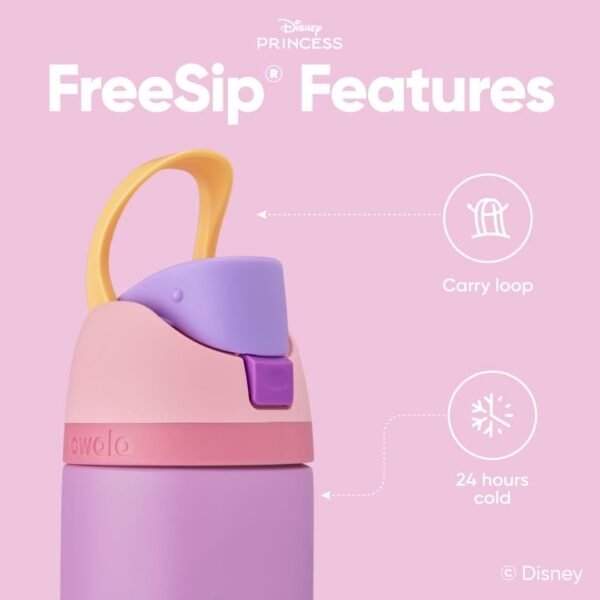 Owala Disney Princess FreeSip Bouteille d'eau isotherme en acier inoxydable avec paille pour le sport et les voyages, sans BPA, 710 ml, Raiponce – Image 3