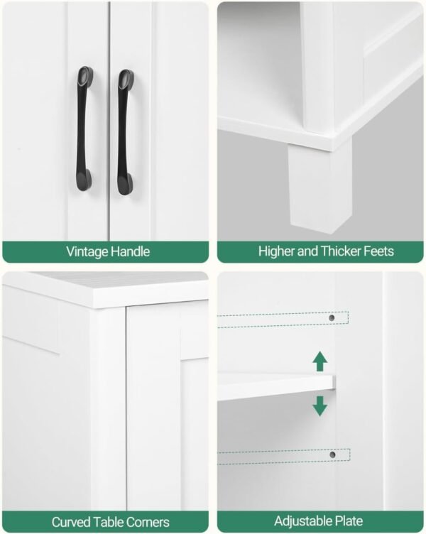 Hzuaneri Meuble de Salle de Bain, Meuble de Rangement avec 2 Portes, Meubles de Cuisine avec Compartiment Ouvert, Étagère Réglable, pour la Salle de Bains, Le Salon,Cuisine, Blanc SC12213X – Image 7