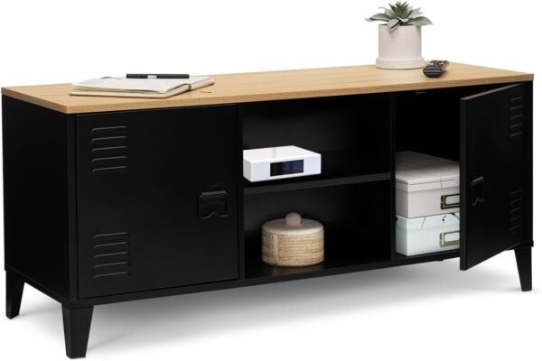IDMarket - Meuble TV 113 cm Ester 2 Portes métal Noir et Plateau Bois Design Industriel – Image 5