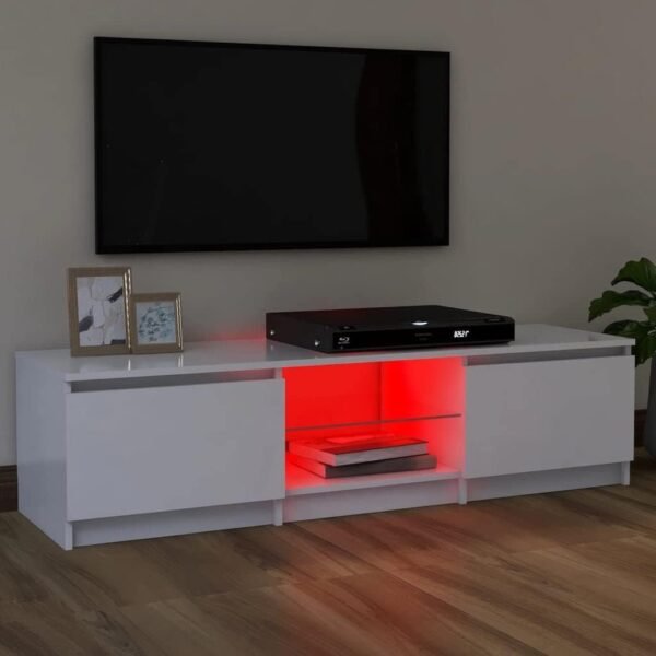 vidaXL Meuble TV avec Lumières LED, Armoire de Télévision, Meuble Télé de Salon, Armoire Basse Salle de Séjour Intérieur, Moderne, Blanc – Image 4
