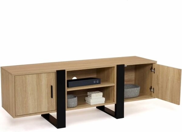 IDMarket - Meuble TV 140 cm Phoenix 2 Portes Bois et Noir – Image 5