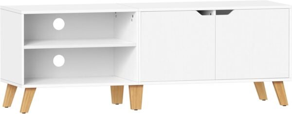 VASAGLE Meuble TV 2 Portes, Support Télé avec Étagères Réglables, Longueur 140 cm, pour Télévisions 60 Pouces, Salon, Salle à Manger, Chambre, Blanc Neige LTV027T46