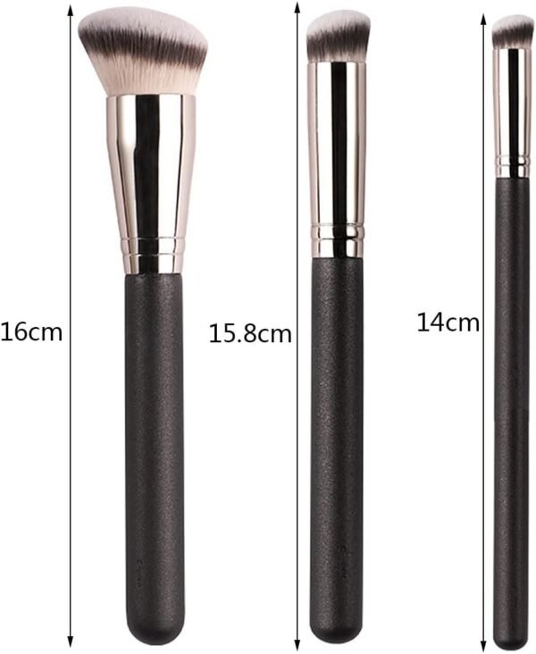 3Pcs Pinceau Fond de Teint, Pinceau Anticernes, Pinceau de Maquillage Professionnel pour Maquillage du Visage, Foundation Brush pour Mélange Liquide, Crème, Poudre, Fard à Joues ou Anticerne (A) – Image 2