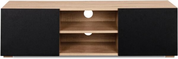 IDMarket - Meuble TV 113 cm ELI Bois façon hêtre Portes Noires – Image 3