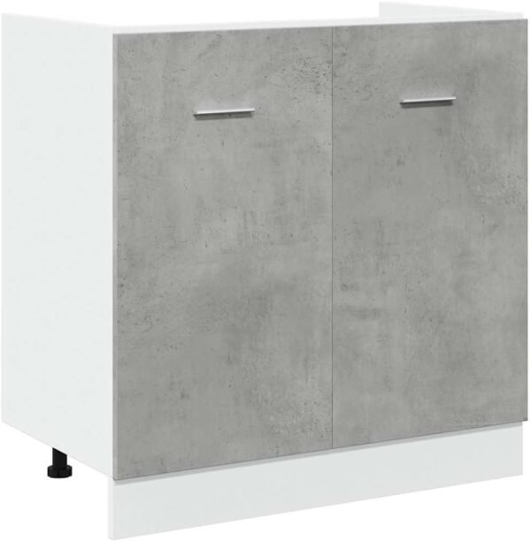 vidaXL Armoire de Plancher d'évier Gris béton 80x46x81,5 cmaAggloméré, Armoire de Cuisine, Meuble de Cuisine, Armoire de Rangement de Cuisine