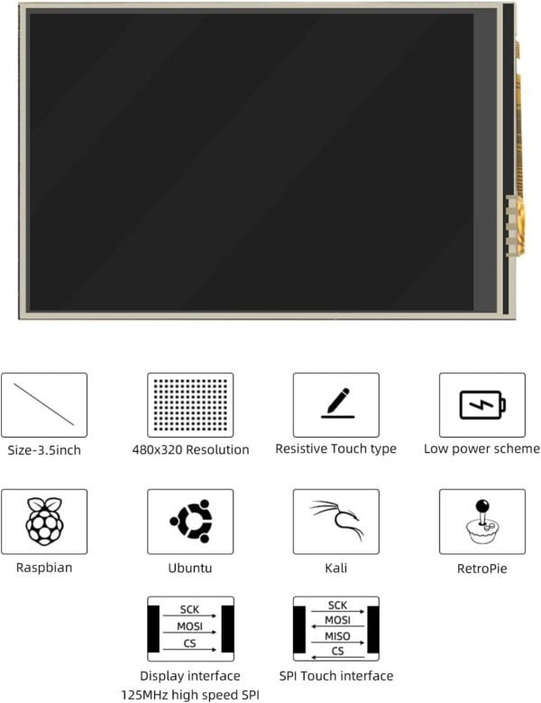 Écran Tactile 3.5 Pouces, 480 x 320 Pixels 60 FPS Mini Moniteur avec Stylet et Mini-Ventilateur pour Raspberry Pi 3/4/5 – Image 2