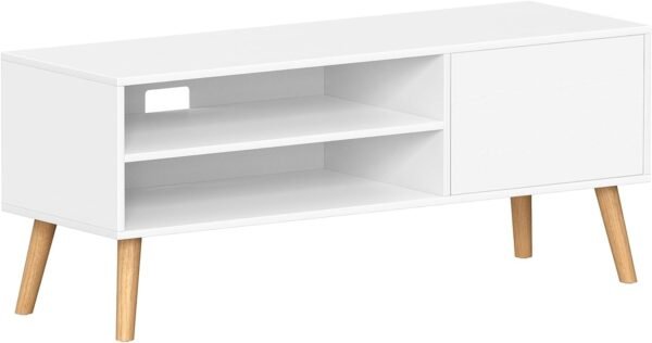 VASAGLE Meuble TV, Support Télé, pour Télévision jusqu'à 55 Pouces, Longueur 120 cm, Rangement Consoles de Jeux, Style Rustique, pour Salon, Chambre, Blanc LTV120T46