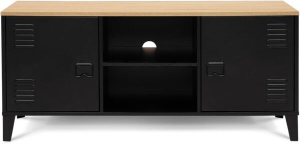 IDMarket - Meuble TV 113 cm Ester 2 Portes métal Noir et Plateau Bois Design Industriel – Image 4