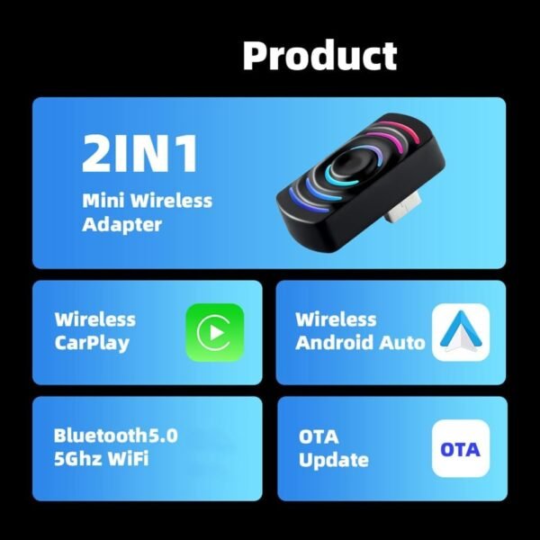 XUJIAN Car RGB Light USB Plug and Play 2 en 1 sans CarPlay ou Android Auto Box pour Autoradio avec CarPlay Filaire ou Auto – Image 4