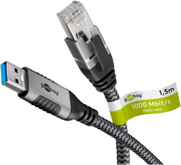 goobay 3m LAN-USB Câble 1 Gbit Transfert de données - USB A 3.0 vers RJ45 Ethernet Le câble CAT 6 connecte le routeur et l’ordinateur portable ou le PC - Remplace l’adaptateur USB vers LAN - 70499