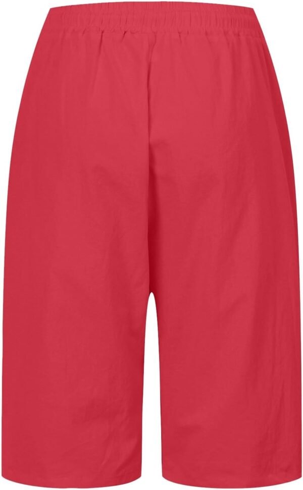 Short longueur genou pour femme Taille élastique Pantalon d'été décontracté Solide et léger Short court long avec poches Tenue Sport Femme Vetement Femme Chic – Image 5