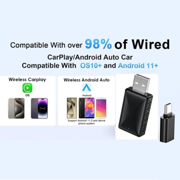 Fangxuee Boîtier Sans CarPlay et Android Auto pour Voiture, 2 en 1, Dongle Filaire Vers Sans, Plug & Play, Mini Boîtier AI, Adaptateur CarPlay Android Auto. – Image 6