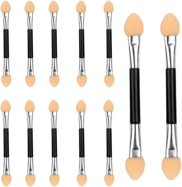Brosse à Paupières, 12 Pcs Sponge Ombre à Paupières Pinceau, Pinceau de Fard à Paupières Double Face, Applicateur Fard à Paupières