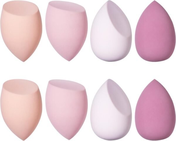 Beauty Blender, 8 Pièces éponge Fond de Teint éponge Maquillage pour Fonds de Teint, Poudres Liquides, Etc, éponge de Maquillage Existe en 3 Formes-Violet (Rose)