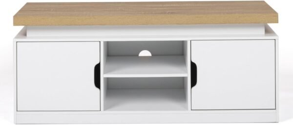IDMarket - Meuble TV 110 cm 2 Portes Luna à LEDs Blanc et Plateau Effet Bois – Image 4