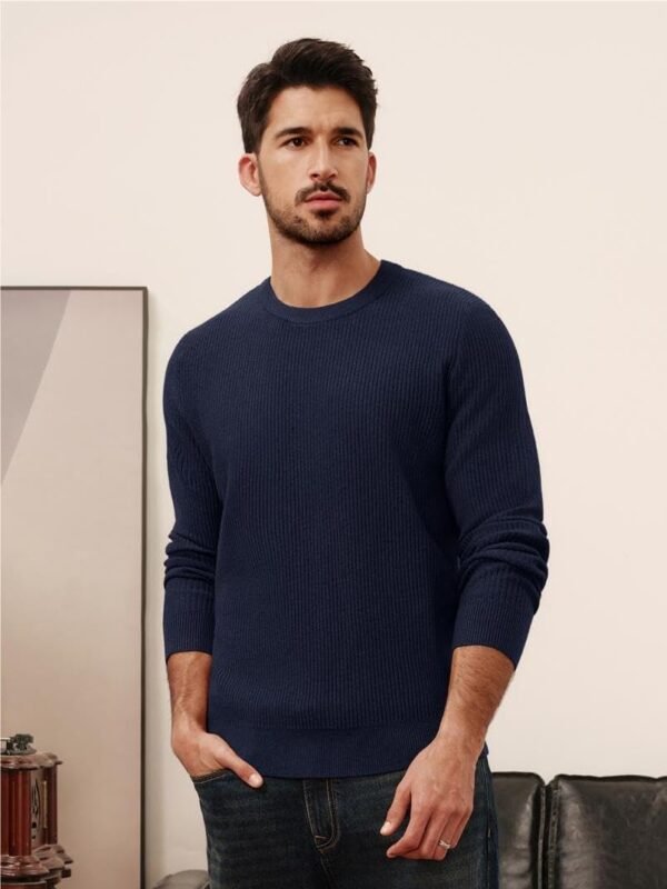 PJ PAUL JONES Chandail à col rond pour homme, coupe ajustée, chandail en tricot léger – Image 4