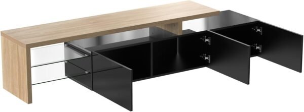 JOROBURO Meuble TV Moderne avec lumières LED Variables, 3 Portes et étagères en Verre – Buffet élégant pour Salon (Blanc) (Noir) – Image 8