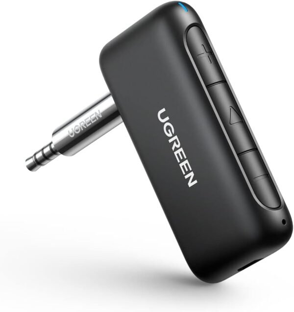 UGREEN Récepteur Bluetooth 5.0 Voiture Adaptateur Bluetooth Aux 3.5mm Jack Kit Mains Libres Réduction du Bruit avec Mic Intégré pour Streaming Maison Kit Auto Haut Parleur Chaine HiFi Stéréo