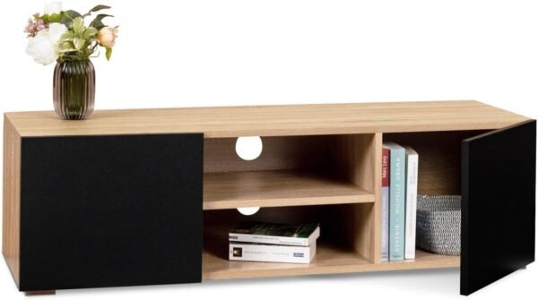 IDMarket - Meuble TV 113 cm ELI Bois façon hêtre Portes Noires – Image 4