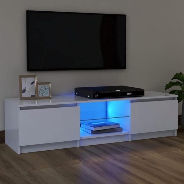 vidaXL Meuble TV avec Lumières LED, Armoire de Télévision, Meuble Télé de Salon, Armoire Basse Salle de Séjour Intérieur, Moderne, Blanc – Image 2