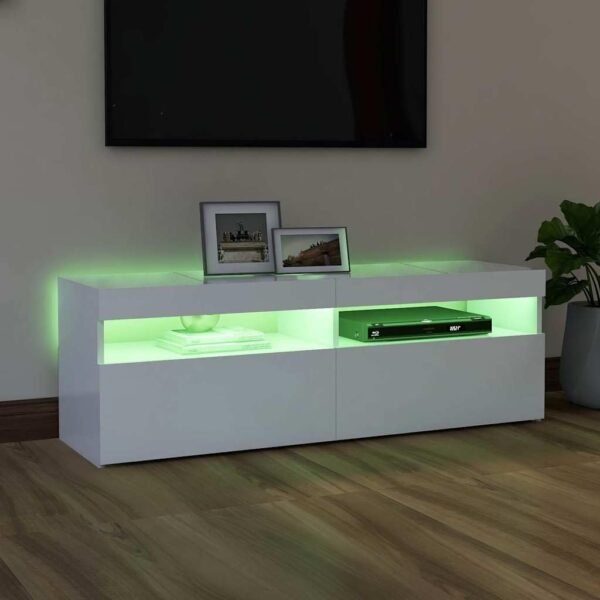 HOMTAKIE Meuble TV avec lumières LED Blanc 120x35x40 cm – Image 5