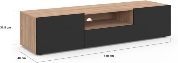 IDMarket - Meuble TV 140 cm ELI Bois façon hêtre Portes Noires – Image 5
