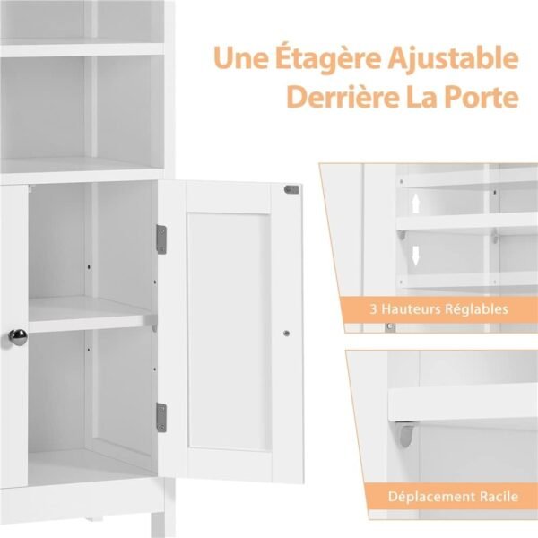 Yaheetech Meuble de Salle de Bain, Meuble de Rangement, 2 Étagères, Armoire Planche Réglable en Hauteur, Salon, Cuisine, Couloir, Profond 50 x 30 x 92,5 cm Blanc – Image 5