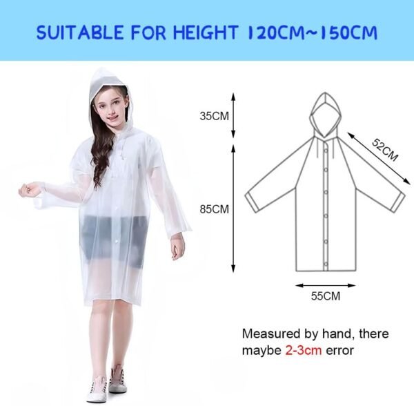 Vicloon Poncho de Pluie Imperméable pour Enfant, Réutilisable EVA Imperméable Enfant Capuchon Vêtements de Pluie, Pour voyage, randonnée, Va à L'école, Equitation, Taille Unique – Image 2