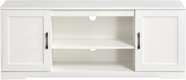 Zinus Bennett Meuble TV - Meuble TV de style rustique avec étagères de rangement et portes - Meuble multimédia en bois - Table polyvalente - Blanc – Image 12