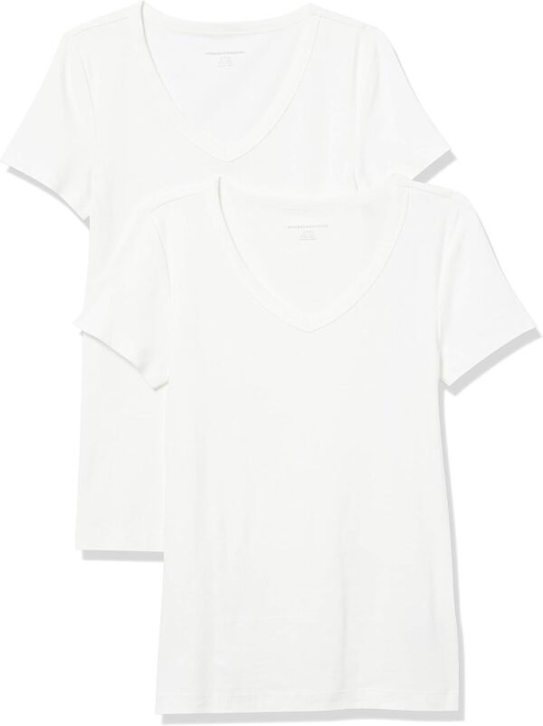 Amazon Essentials T-Shirt Col en v à Manches Courtes Coupe Ajustée Femme, Lot de 2