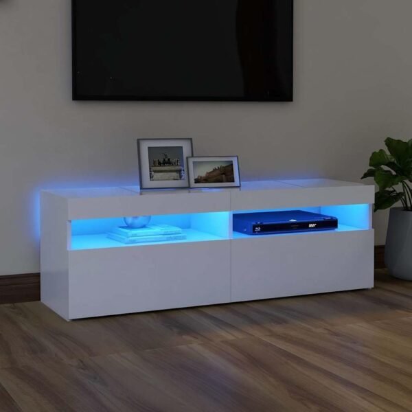 HOMTAKIE Meuble TV avec lumières LED Blanc 120x35x40 cm