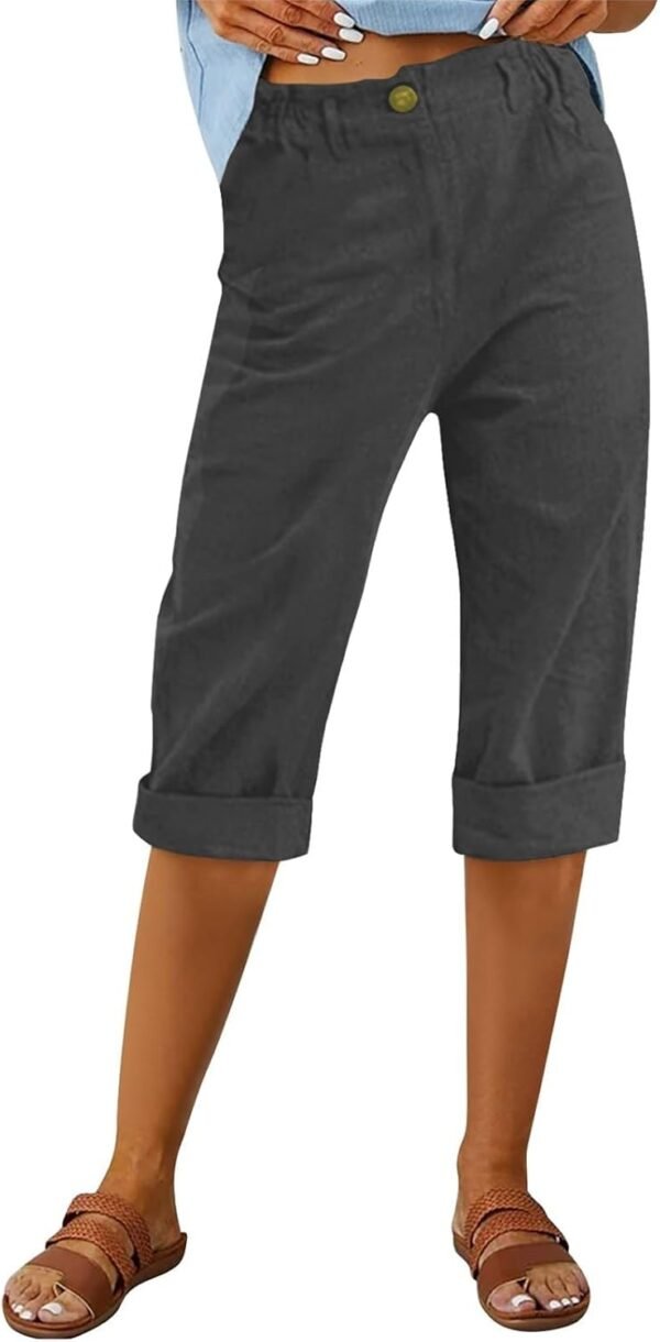 Pantalon 3/4 Femme Lin Été Léger Confortable Coton Pantacourt avec Poches Casual Vêtement Chic Elegant Décontractée Pants de Plage Pantalons de Jogging Sport