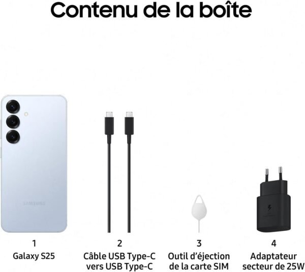 Samsung Galaxy S25, Smartphone Android 5G avec Galaxy AI, 128 Go, Chargeur secteur rapide 25W inclus, Smartphone déverrouillé, Bleu Clair, Version FR – Image 8