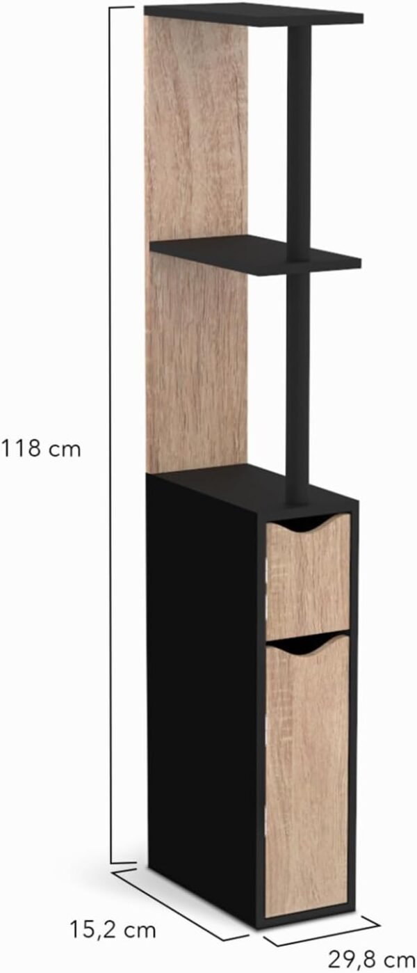 IDMarket - Meuble WC étagère bois WILLY 2 portes noir et hêtre – Image 3