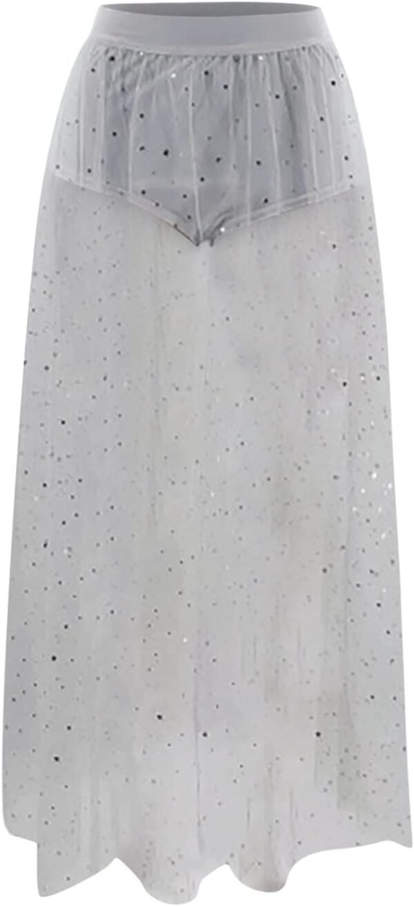 Jupe en maille transparente 2 en 1 pour femme - Avec pantalon - Taille haute - Jupe en tulle à paillettes - Jupe Techno - Tenue rave - Paillettes - Jupe de festival - Tenue de fête - Clubwear