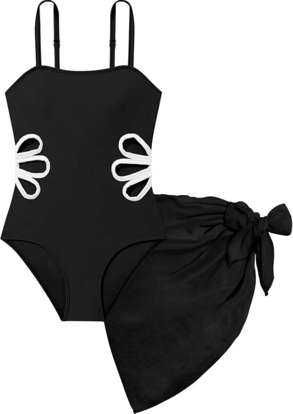 Fjquamitix Maillot de bain une pièce pour fille avec jupe cache-maillot de bain à bretelles réglables