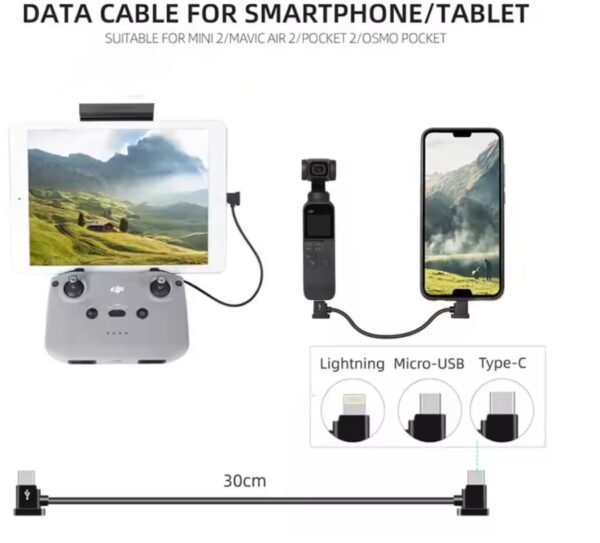 USB-C vers USB-C Câble de Données OTG pour Télécommande DJI Mavic 3 Mini 2 Mini 3 Pro Air 2S Mavic Air 2 DJI RC-N1 RC Pro DJI Osmo | 30cm | Compatible avec iPhone 16 Pro Plus Galaxy S24 iPad – Image 2
