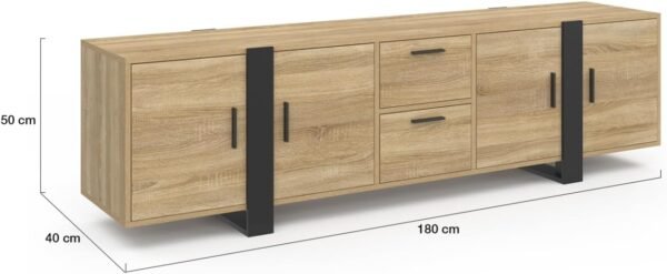 IDMarket - Meuble TV 180 cm Phoenix 4 Portes + 2 tiroirs Bois et Noir – Image 3