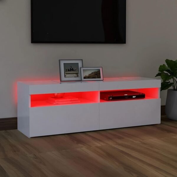 HOMTAKIE Meuble TV avec lumières LED Blanc 120x35x40 cm – Image 4